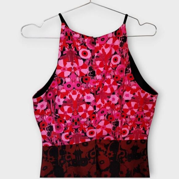 Belle BADGLEY MISCHKA Dress Sz 8 Red Pink Print Halter Dress Bodycon Old Money - Picture 5 of 16